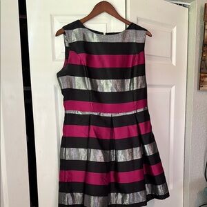 Elegant Striped Black and Pink Dress
